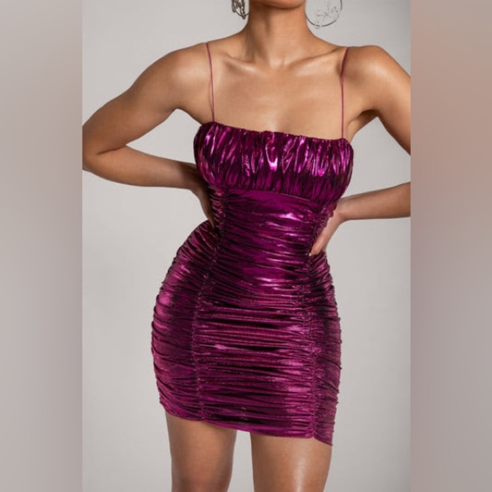 MESHKI thin strap mini dress hot pink